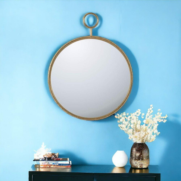 Gold Round Timepiece Iron Framed Accent Mirror