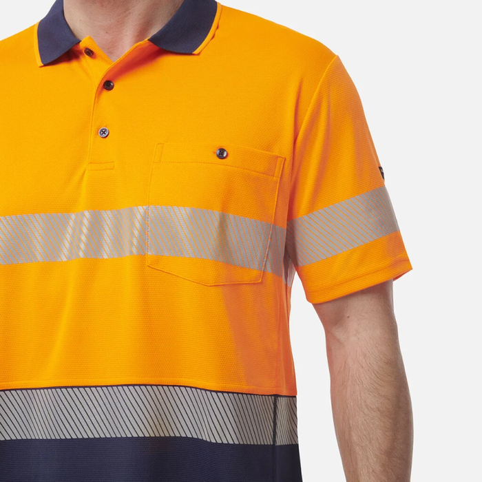 King Gee Men's High Visibility Short Sleeve Polo - Taped Work Cool - Yellow - Orange