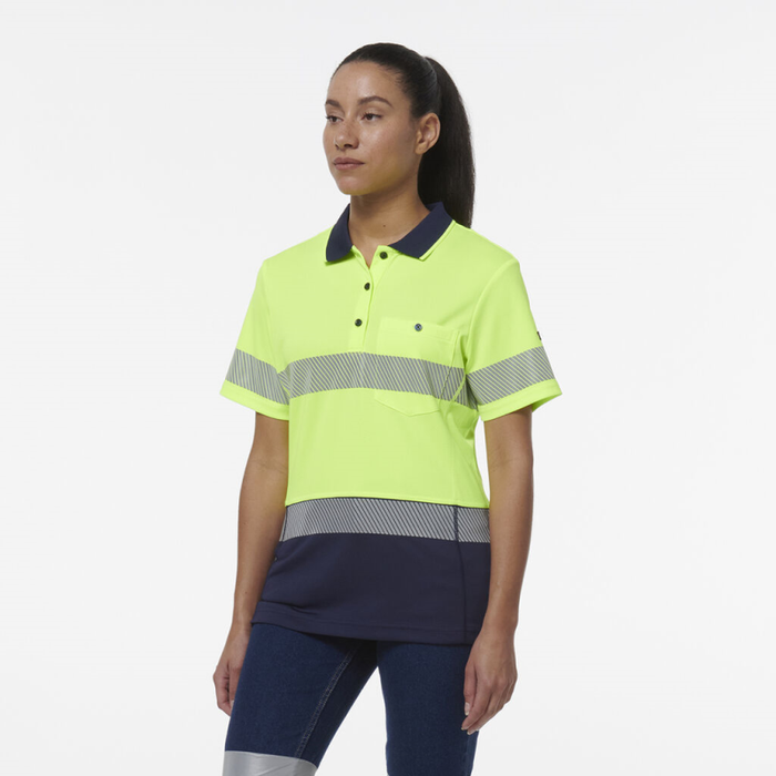 King Gee Women's Workcool Hyperfreeze Spliced Short Sleeve Polo With Segmented Tape