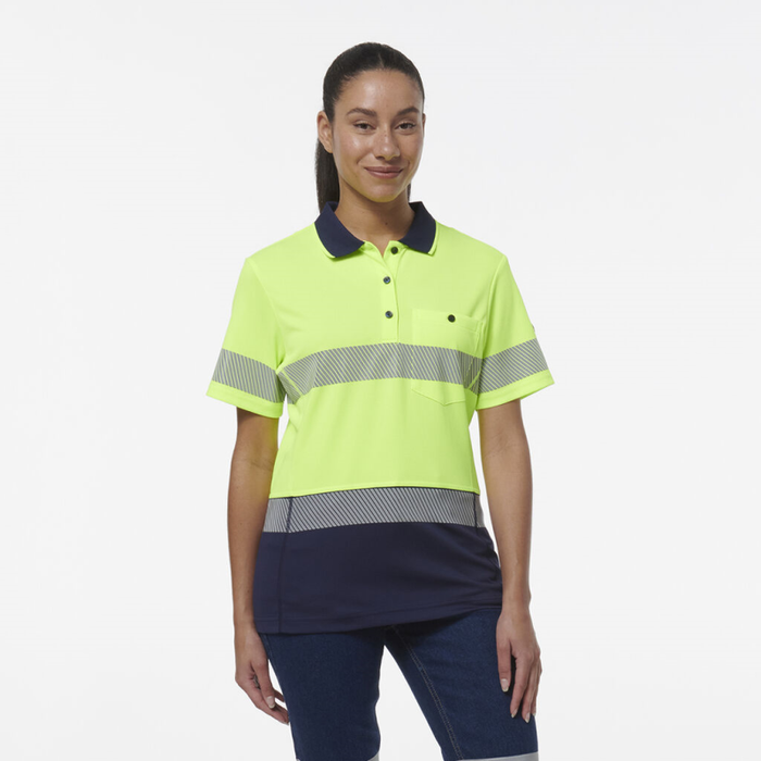 King Gee Women's Workcool Hyperfreeze Spliced Short Sleeve Polo With Segmented Tape