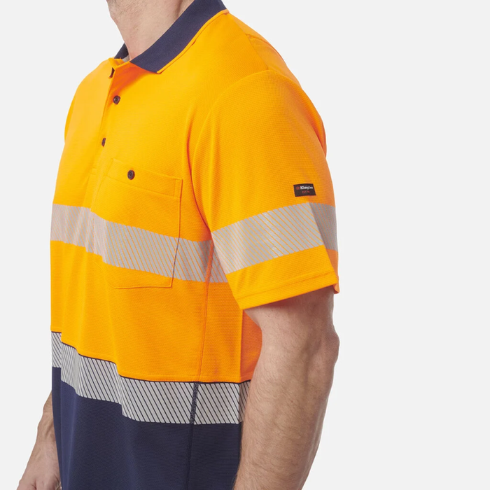 King Gee Men's High Visibility Short Sleeve Polo - Taped Work Cool - Yellow - Orange