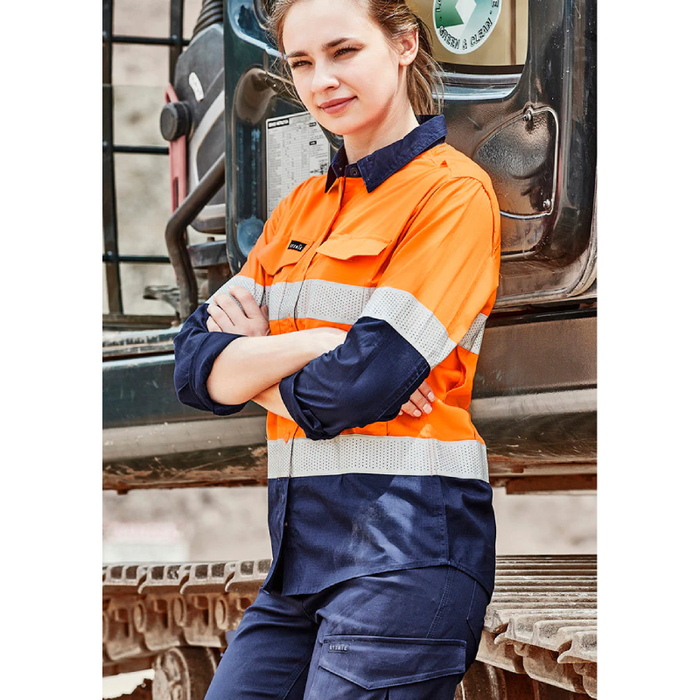 Syzmik Womens Rugged Cooling Reflective Day Night Taped Hi Vis Spliced Long Sleeve Shirt