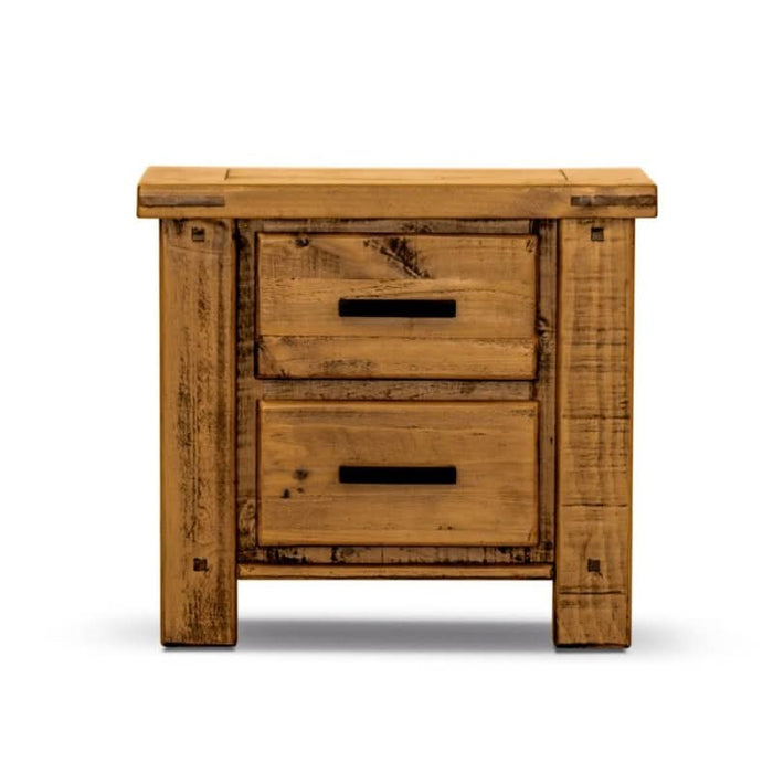 Rustic Oak Bedside Table with Dual Drawers by Whispering Pines