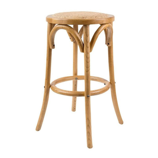 Classic Oak Cafe Kitchen Stool with Steam Bent Frame and Rattan Seat