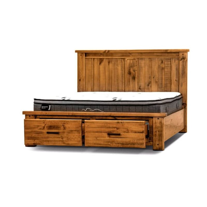 Timeless Rustic King Bed with Storage Drawers - Oak Woodland Series