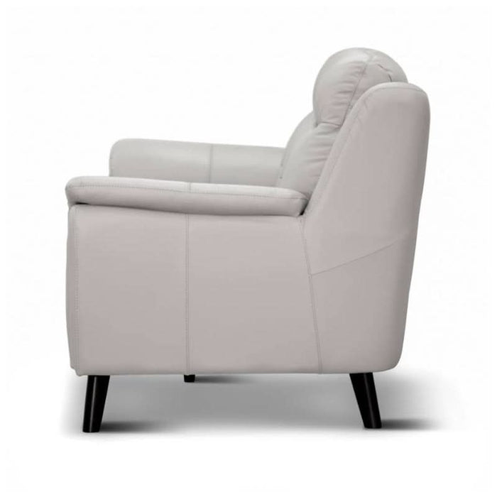 Graceful side view of the Silver Georgia 3-seater Lounge, revealing its sleek contours and elegant profile. 109 characters used