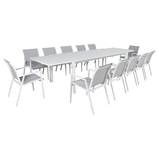 Alchemy Al Fresco: Icaria White Ensemble - Extendable Outdoor Dining Table & Chair Set