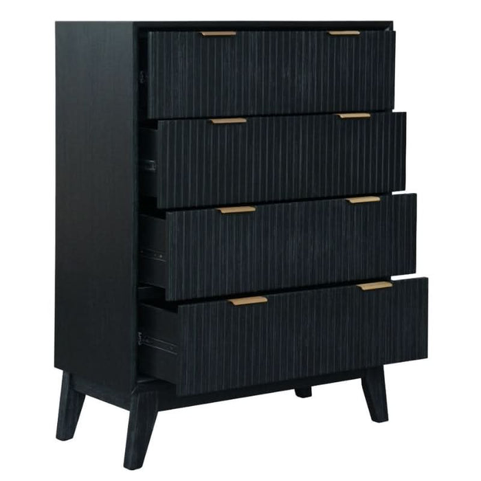 Refined Bedroom Storage in Brushed Black: Ella 4-Drawer Tallboy"