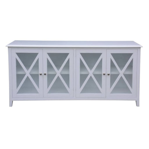 Elegant White Hampton Buffet with Tempered Glass Doors