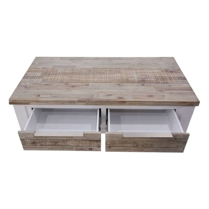 Stylish Homestead Coffee Table: White Finish with Colorful Top & Drawers