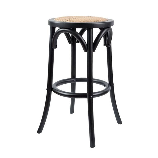 Sophisticated Black Cafe Kitchen Stool with Comfortable Rattan Seat and Birch Frame