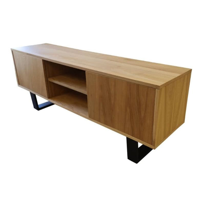 Modern Boston Serenity TV Stand with Sleek Natural Elm Top and Metal Legs