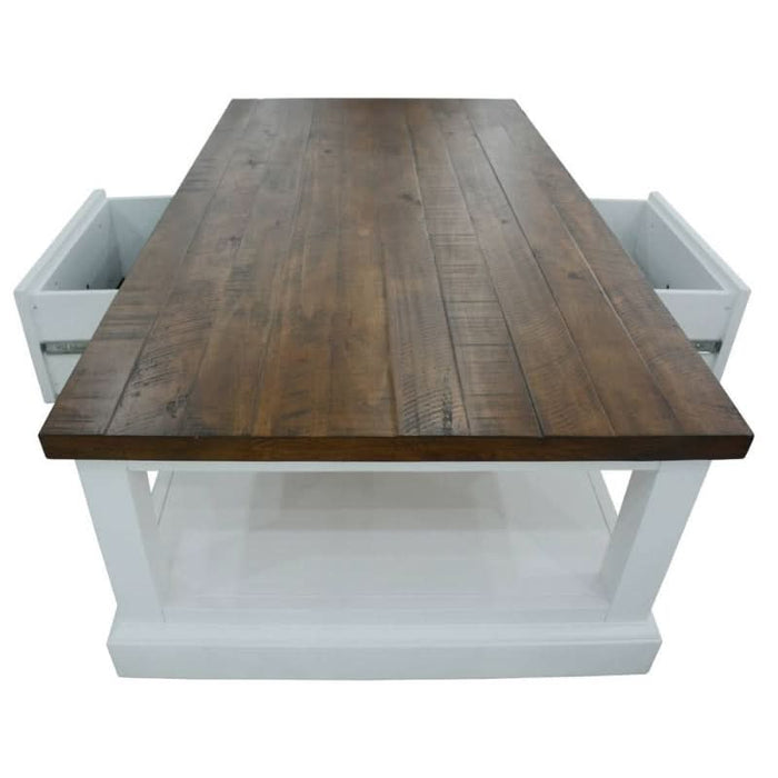 Stylish White and Oak Hampton-Inspired Montreal 2-Drawer Coffee Table for Modern Living Rooms