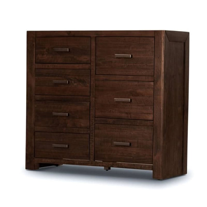 Seven-drawer Sedona tallboy in a chic grey stone hue, crafted from environmentally friendly recycled pine.