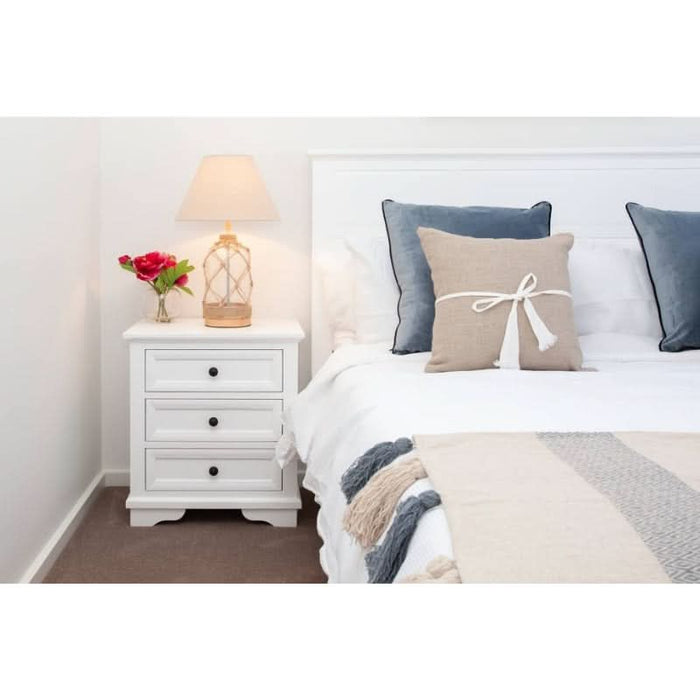 Space-Saving Vienna Queen Bed in White - High Headboard Design With Storage Drawers, MKII Edition