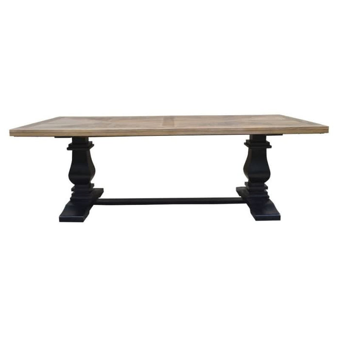 Luxurious Grand Velino Oak Parquet Dining Table with Elegant Black Base