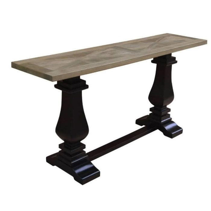 Sophisticated Velino Oak Console Table with French Provincial Black Legs