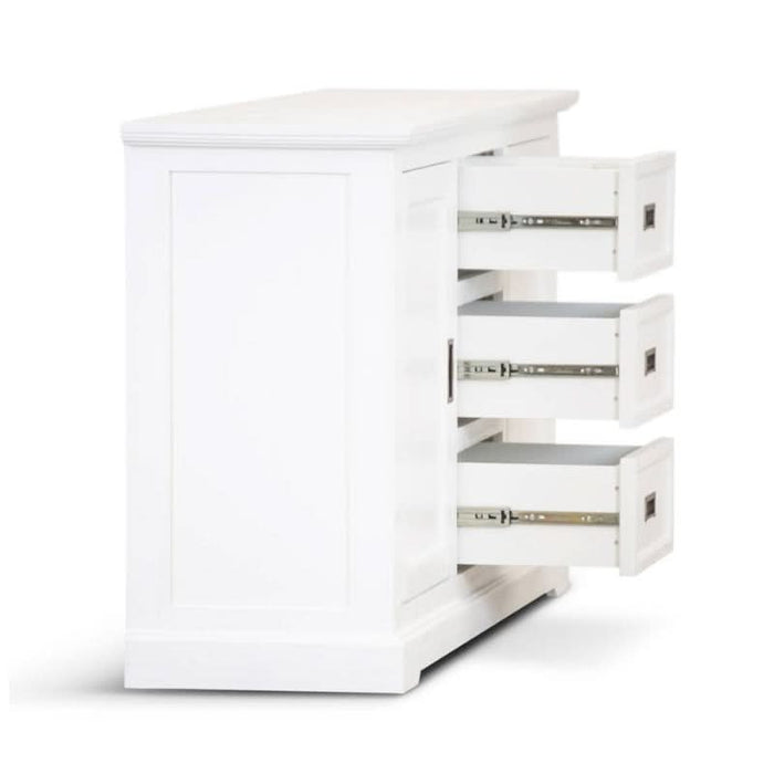 Stylish Brushed White Buffet with Doors & Drawers for Coastal Elegance