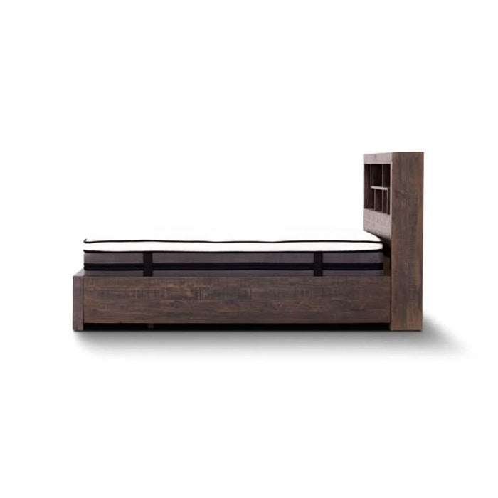 Contemporary Grey Stone Sedona Queen Bed with Bookshelf Headboard and Storage Drawers