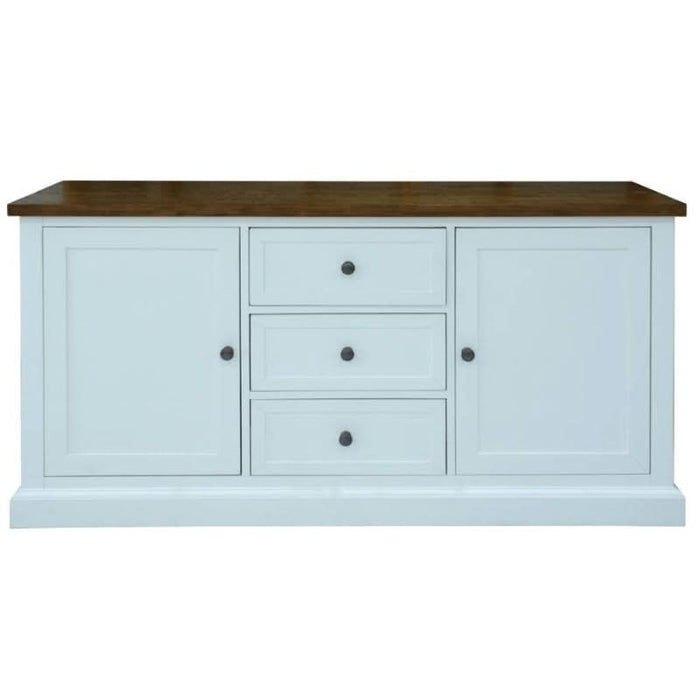 Elegant White Montreal Hampton Buffet with Natural Oak Top for Classic Home Decor