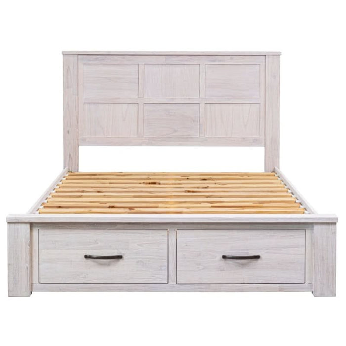 Modern Coastal Double Bed with Underbed Storage - Serene Brushed White Design