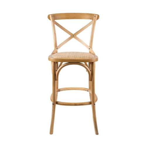 Classic Oak Cafe Bar Stool with Modern Woven Rattan Seat Comfort