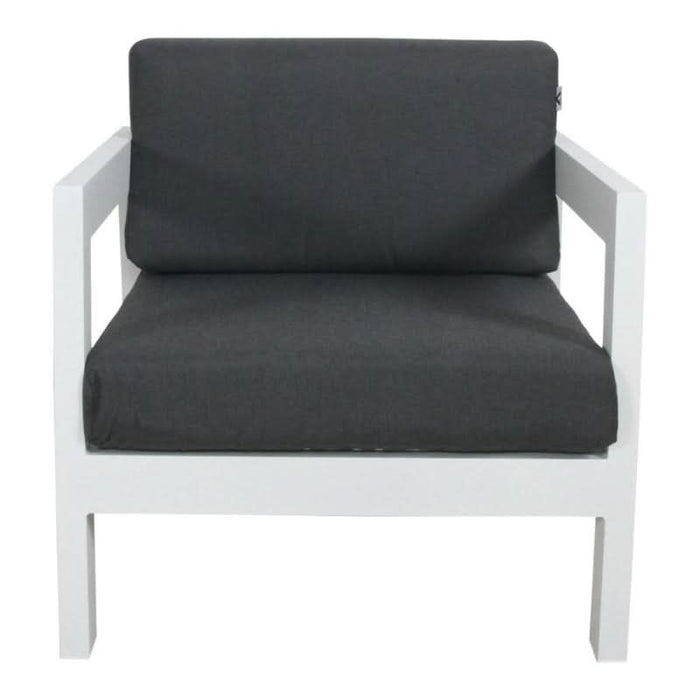 Luxury Sleek White Artemis Single Outdoor Sofa with Dark Grey Cushions