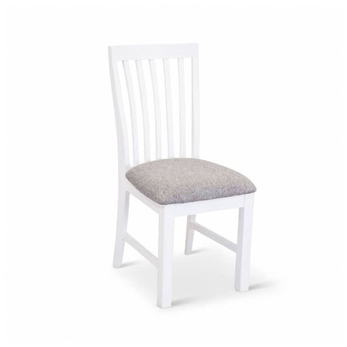 Elegant Brushed White Acacia Timber Coastal Chair with Fabric Seat