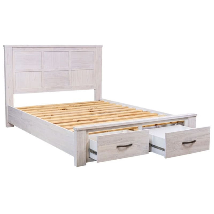 Chic White Washed Double Bed with Built-in Storage - Florida Coastal Collection