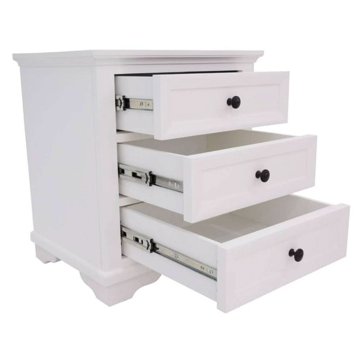 Serene White Vienna Bedside Organizer - Triple Drawer Coastal MKII