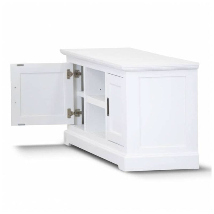 Versatile White Coastal Breeze TV Console with Doors and Niches