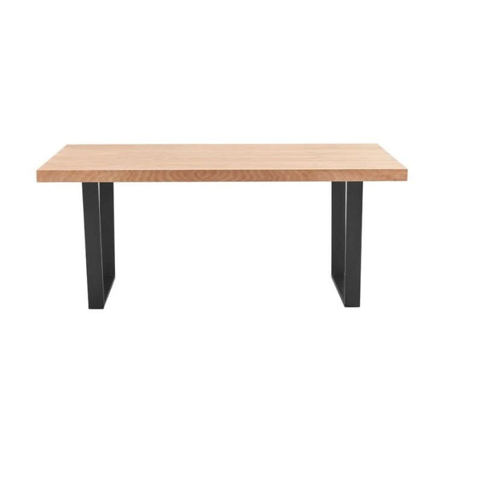 Elegant Natural Finish Elm Dining Table with Modern Black Metal Legs