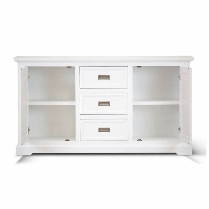 Versatile Coastal Buffet with 2 Doors & 3 Drawers in Sleek Brushed White Finish