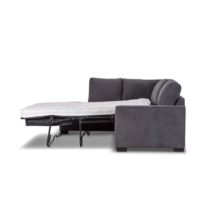 Transition from a stylish chaise lounge to a sumptuous queen sofa bed with a seamless transformation mechanism