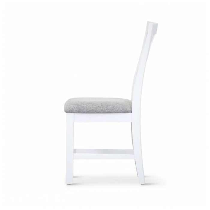 "Comfortable White Fabric Coastal Dining Chair with Solid Frame Construction