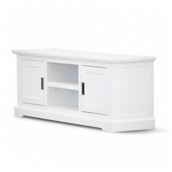 Timeless Brushed White Entertainment Stand with Coastal Design Elegance