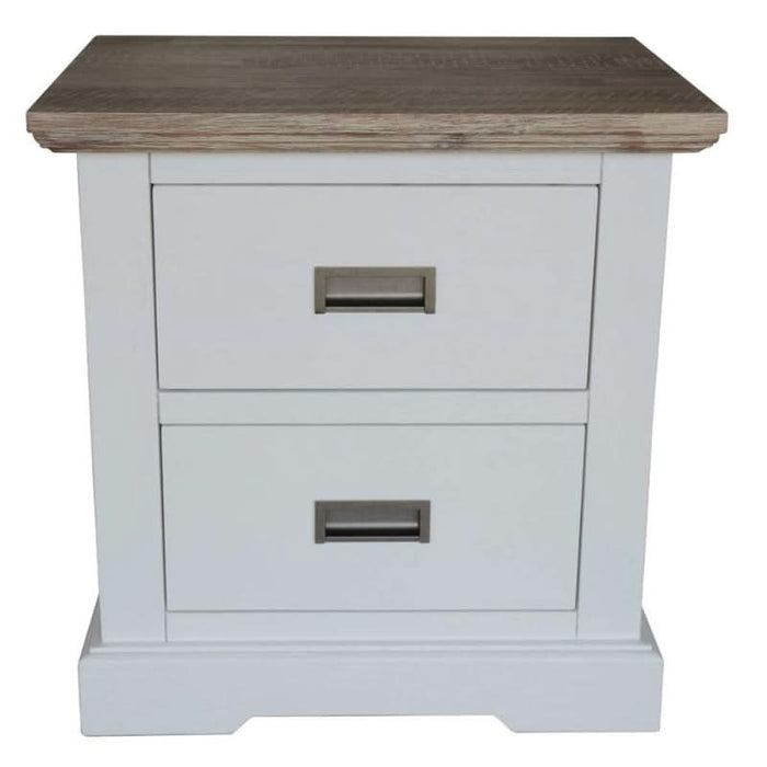 Elegant Folkestone Acacia Bedside Table with Colorful Timber Top and Twin Storage Drawers