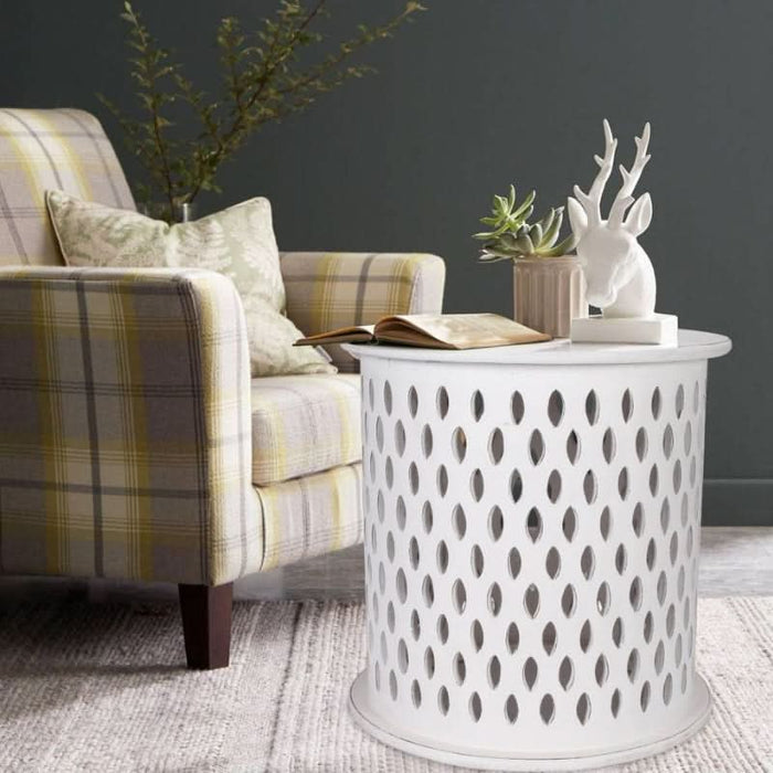 Chic White Round Mosaic Side Table - Premium Mango wood Finish