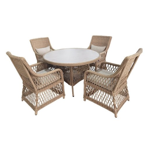 Savor Outdoor Dining in Style with the Corfu Elegance 5-Piece Set in Natural/Stone