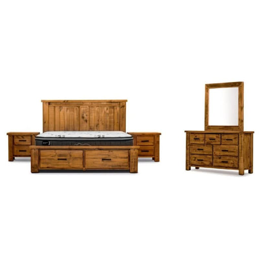 Rustic Oak Majesty - Outback King Bed Suite with Dresser and Mirror