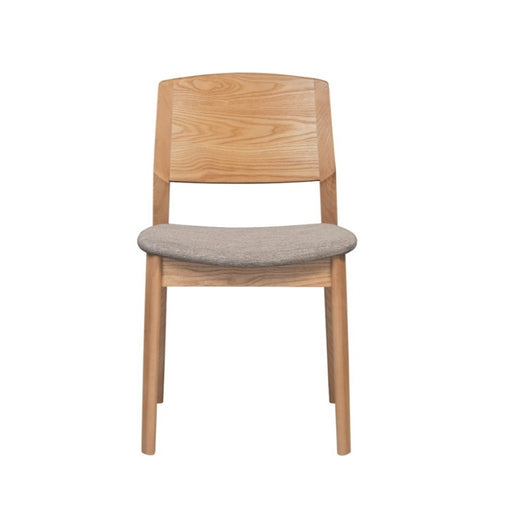 Sleek and elegant Lipwood oak dining chair with light grey upholstered seat