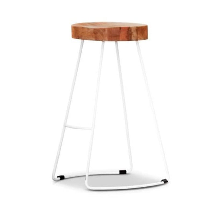 Modern Farmhouse Tractor Stool with White Metal Legs and Timber Top