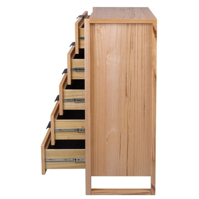 "Perisher 5-Drawer Tallboy Crafted from Solid and Veneer Messmate Timber