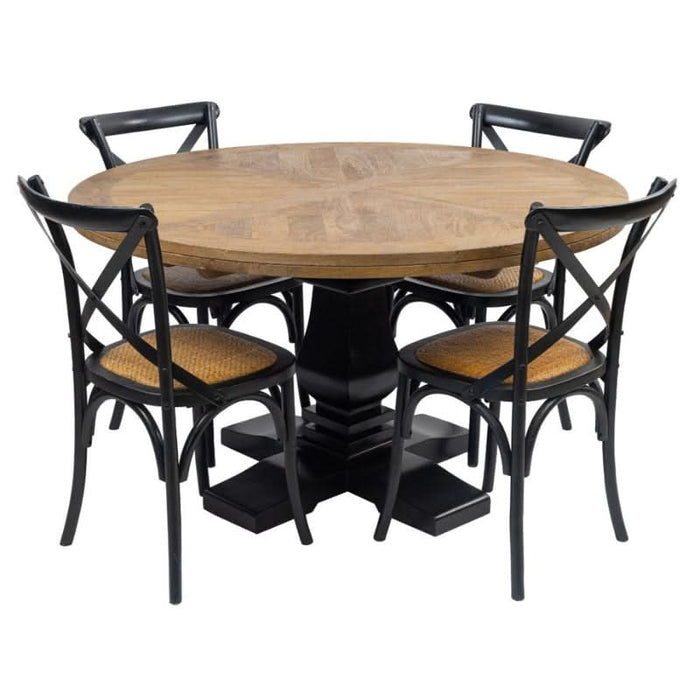 Velino Round Dining Table: Where Sandblasted Oak Meets Contemporary Black Elegance