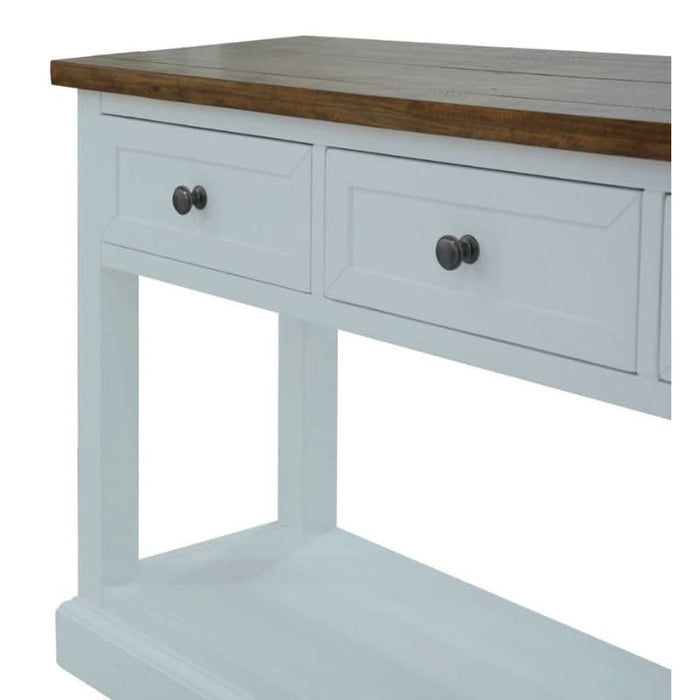 Elegant Solid Acacia and Pine Montreal Hampton Console Table with Antique Metal Handles