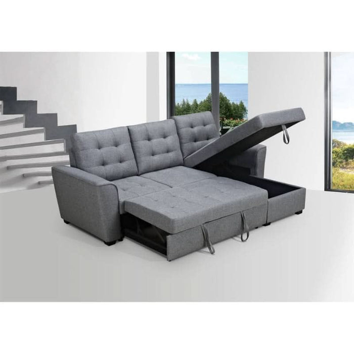 Chic Grey Aurore 2-Seater Sofabed with Space-Saving Storage Chaise