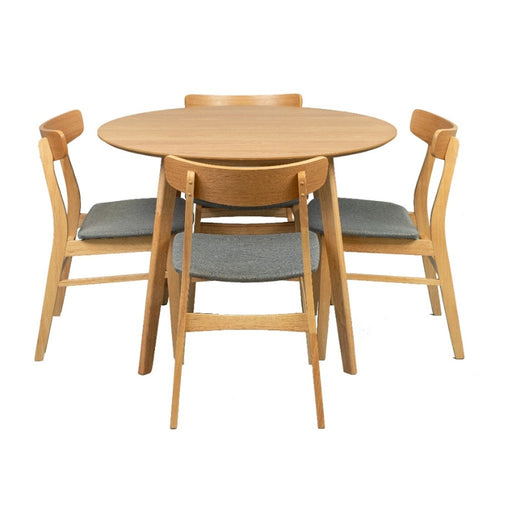 Malone 5-Piece Dining Set with round table and grey chairs perfect for compact spaces