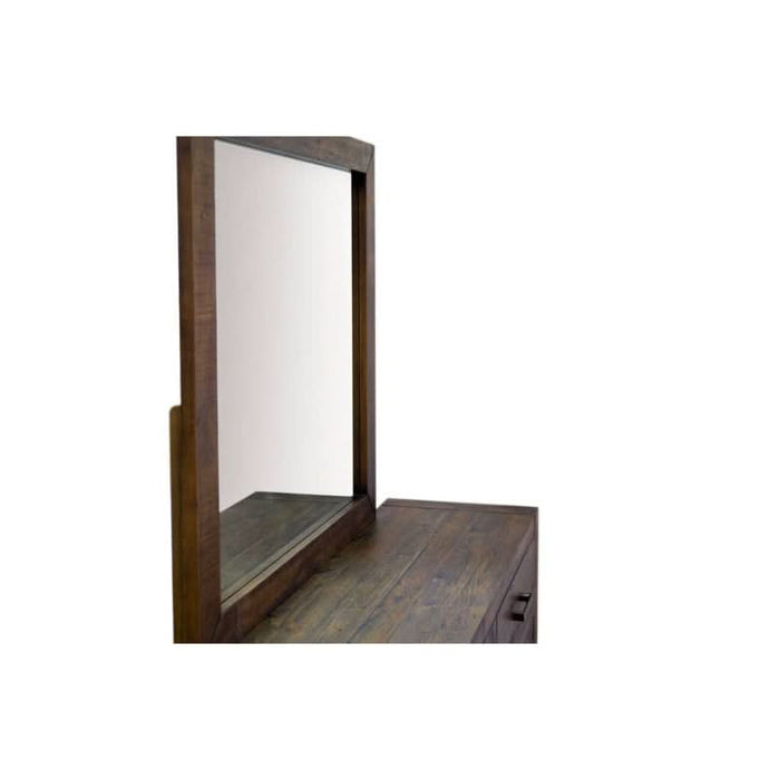 Enhance your space with Sedona's square mirror, featuring a greyish timber stain for that perfect contemporary look.