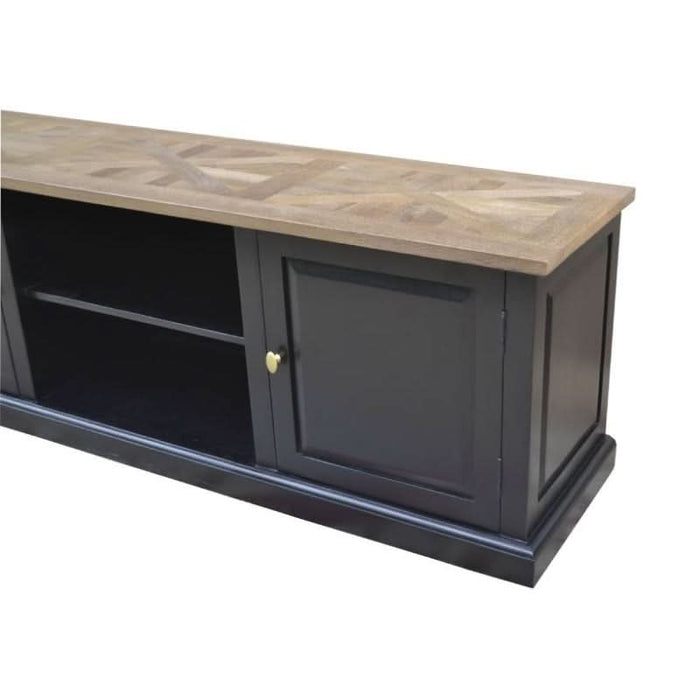 Velino Oak-Top TV Unit with Black Base and Baluster Legs