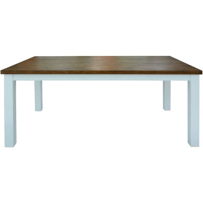 Sturdy Solid Acacia Montreal Hampton Dining Table with Natural Oak Finish and White Base